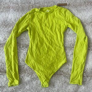 SKIMS Fits Everybody Long Sleeve Crew Neck Bodysuit in Neon Lime Small